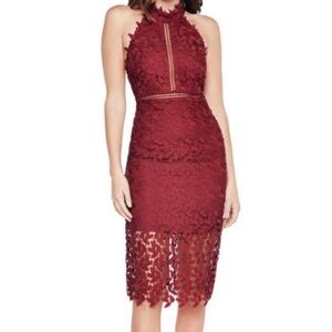 Bardot Burgundy Halter Lace Dress